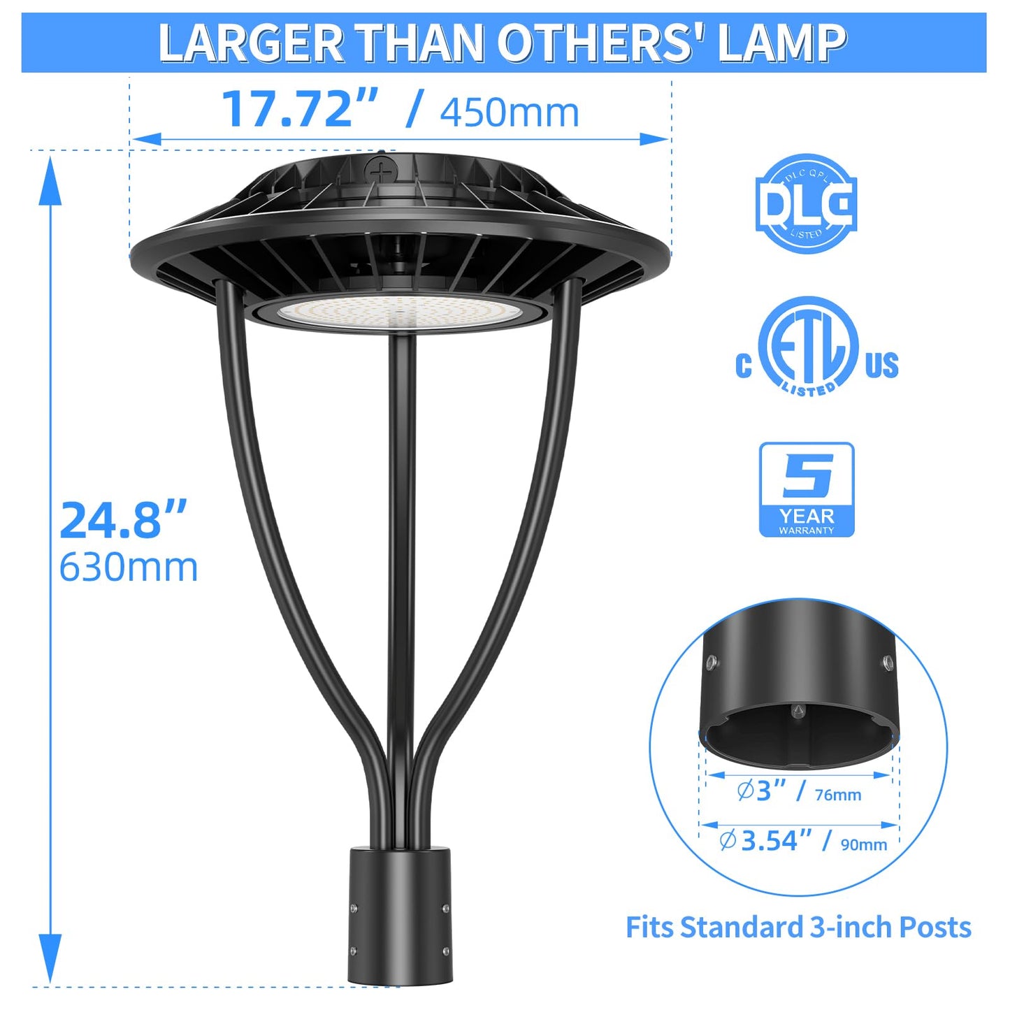 150W Hard Wire LED Post Top UFO Light 21,000LM, ETL Listed LED Post Lights with Photocell 5000K, IP65