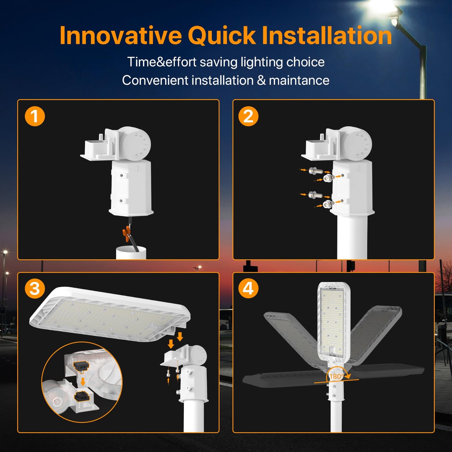 300W Hard Wire LED Street/Parking Lot Light, 45000LM Commercial Lighting with Slip Fitter Mount,IP65 5000K Dusk to Dawn Sensor