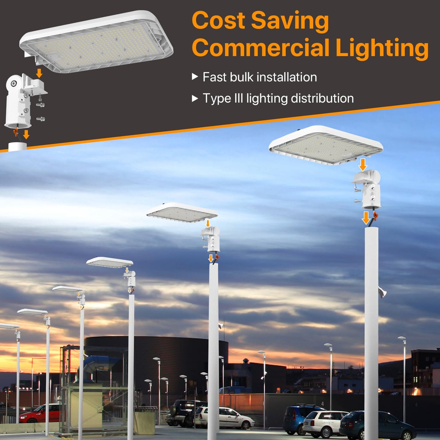 300W Hard Wire LED Street/Parking Lot Light, 45000LM Commercial Lighting with Slip Fitter Mount,IP65 5000K Dusk to Dawn Sensor