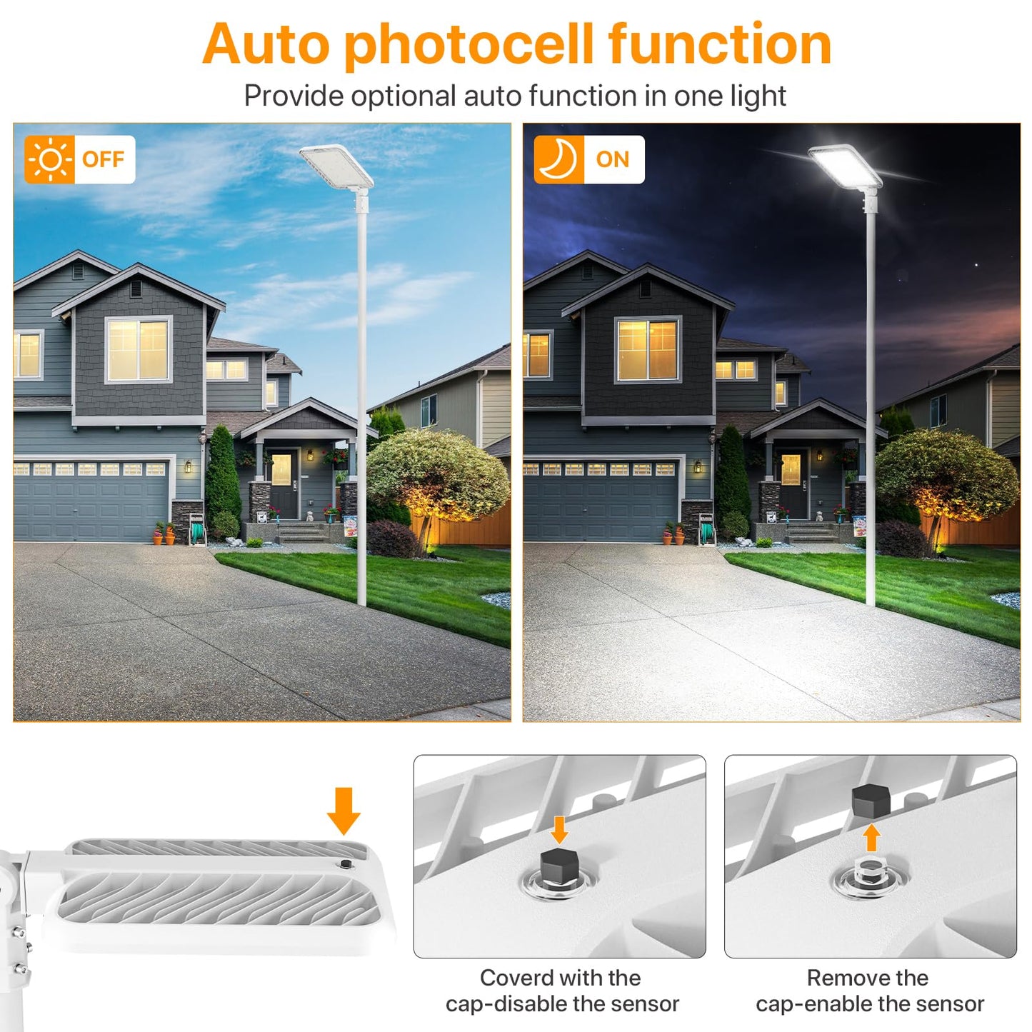 300W Hard Wire LED Street/Parking Lot Light, 45000LM Commercial Lighting with Slip Fitter Mount,IP65 5000K Dusk to Dawn Sensor