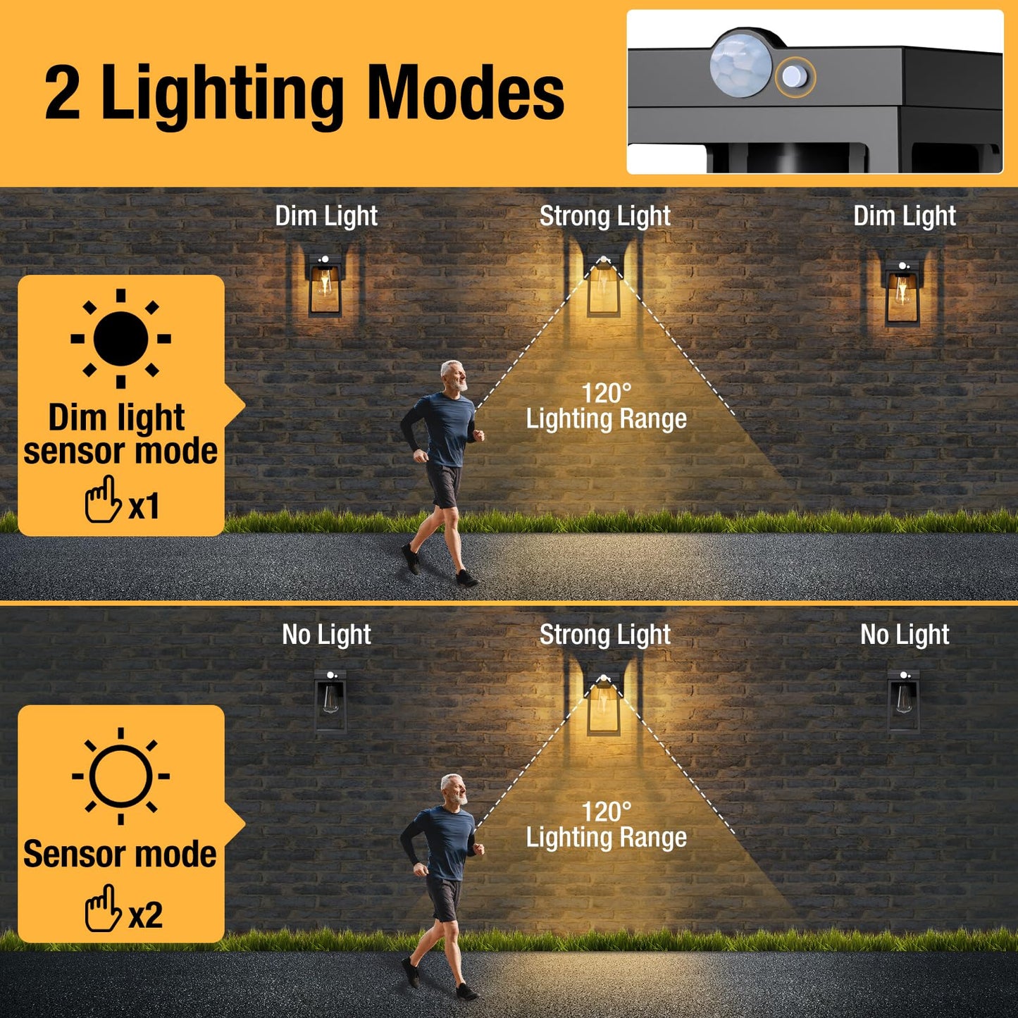 2 Pack Solar Porch Lights Outdoor Motion Sensor, Solar Wall Lights with 2 Modes & Waterproof, Dusk to Dawn