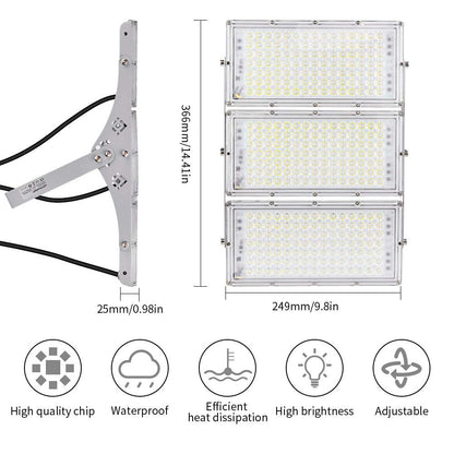 300W LED Flood Light, Hard Wired 24000LM Stadium Lights, 6000K Daylight White, 1500W Halogen Equivalent, IP66 Waterproof