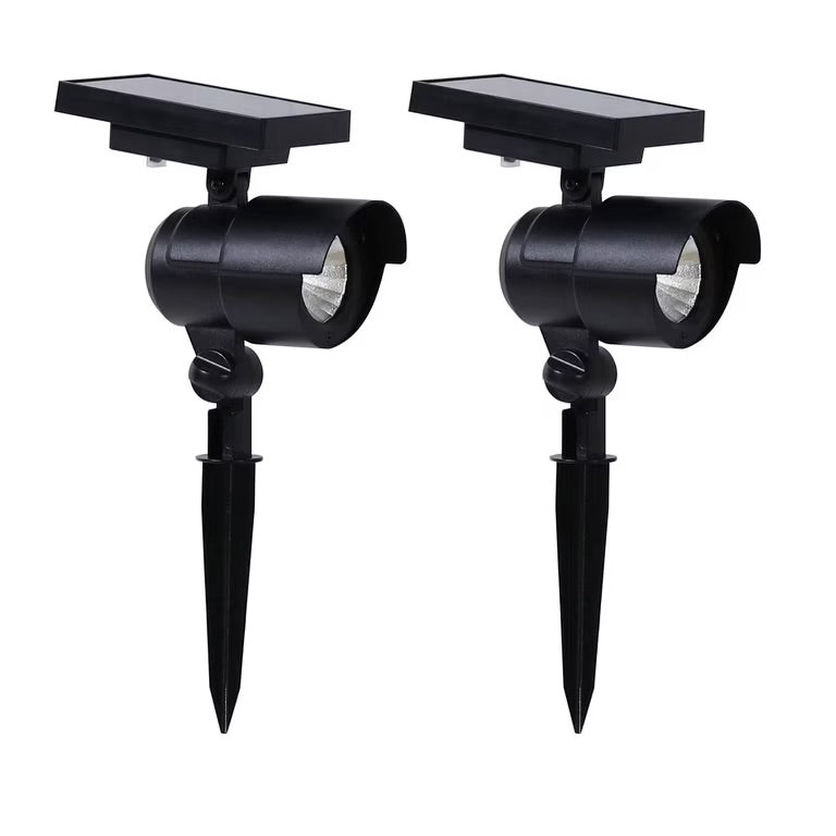 Member’s Mark Solar LED Spot Lights 2-Pack – 60 Lumen, Die-Cast Aluminum, Glass Lens, Matte Black