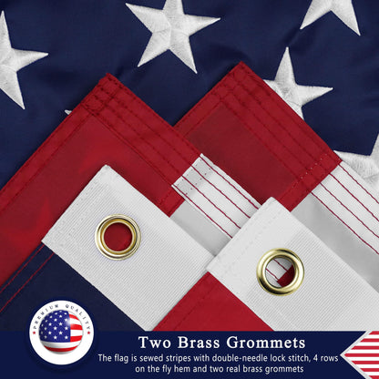 American Flag 4x6 Ft for Outside, Heavy Duty Nylon US Flags for High Wind Outdoor, Fade Resistant and Waterproof USA Flag with Embroidered Stars, Sewn Stripes, Brass Grommets - Outdoor Solar Outlet
