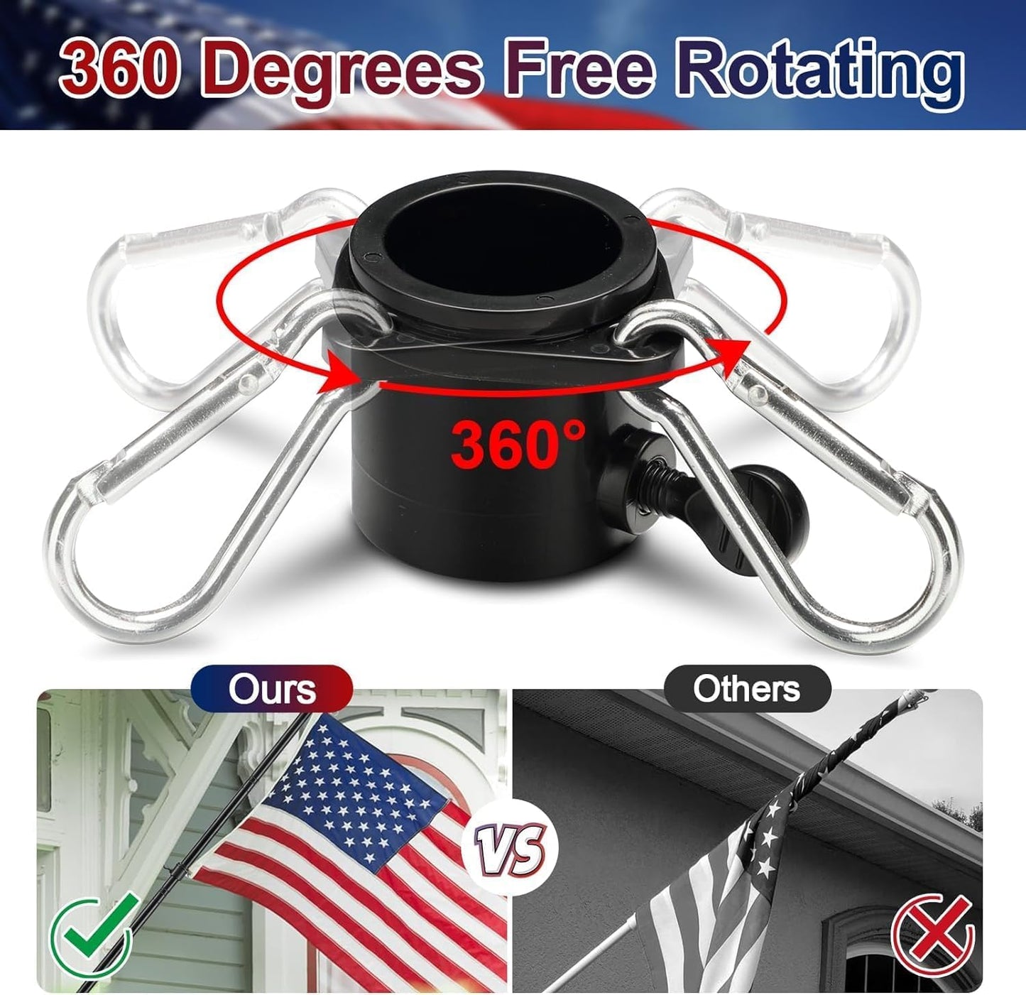 American Flag with Pole for Outside House - 5ft Wall Mount Flag Pole Kit with 3x5 Embroidered US Flag, Stainless Steel Flagpole, Tangle-Free Ball Bearing Rings, Aluminum Holder Bracket - Outdoor Solar Outlet