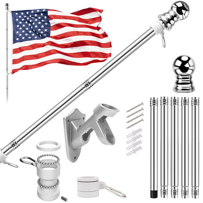 American Flag with Pole for Outside House - 5ft Wall Mount Flag Pole Kit with 3x5 Embroidered US Flag, Stainless Steel Flagpole, Tangle-Free Ball Bearing Rings, Aluminum Holder Bracket - Outdoor Solar Outlet
