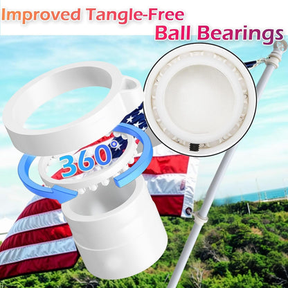 American Flag with Pole for Outside House - 5ft Wall Mount Flag Pole Kit with 3x5 Embroidered US Flag, Stainless Steel Flagpole, Tangle-Free Ball Bearing Rings, Aluminum Holder Bracket - Outdoor Solar Outlet