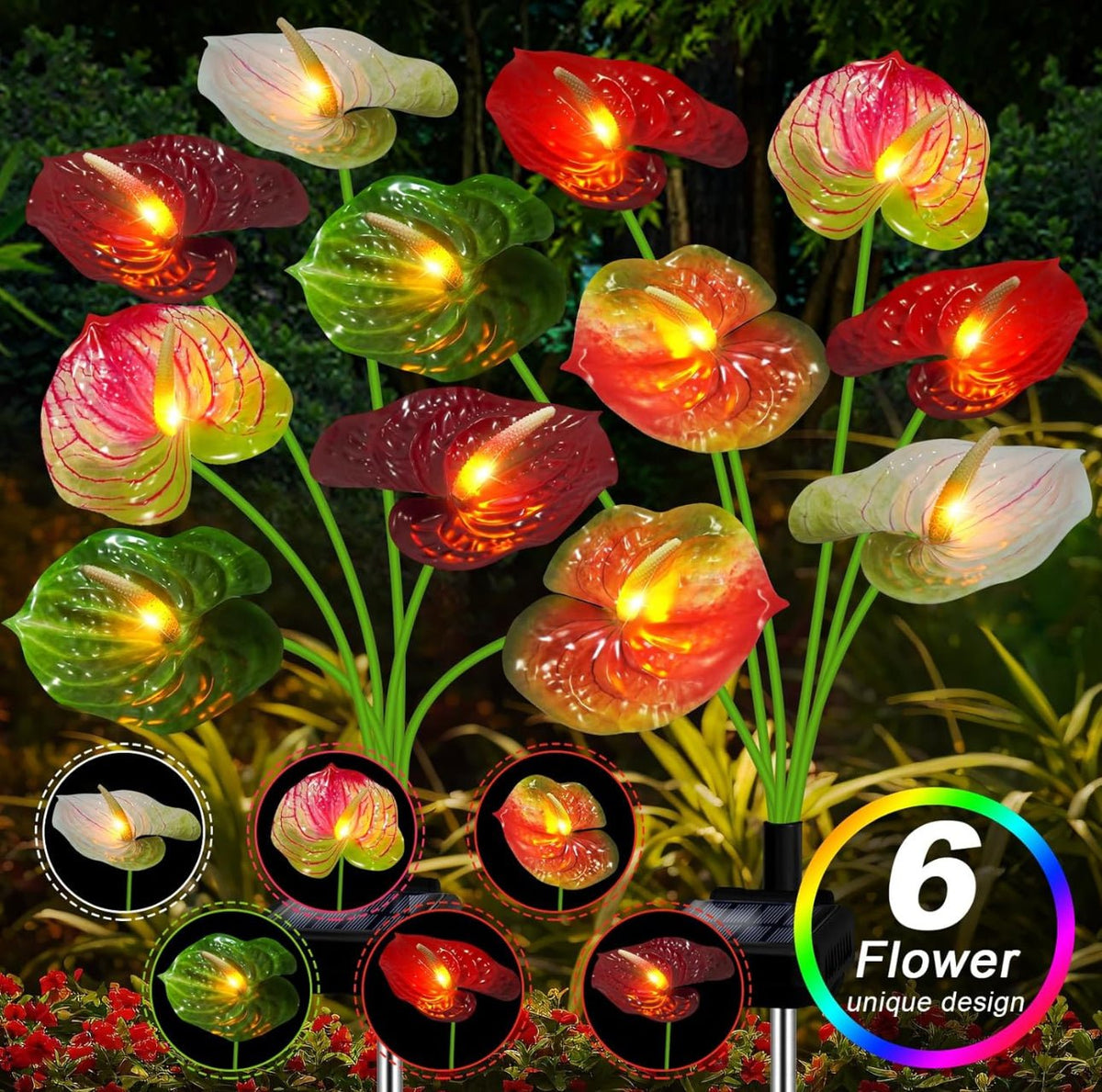 Anthurium Plant Solar Flowers Lights 2 Pack-16 Flowers - Outdoor Solar Outlet