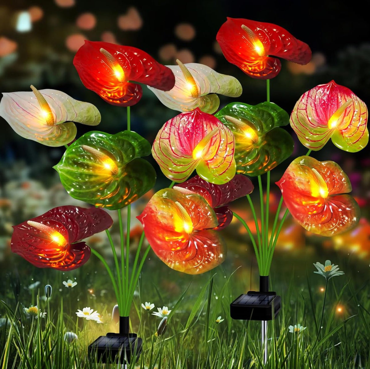 Anthurium Plant Solar Flowers Lights 2 Pack-16 Flowers - Outdoor Solar Outlet