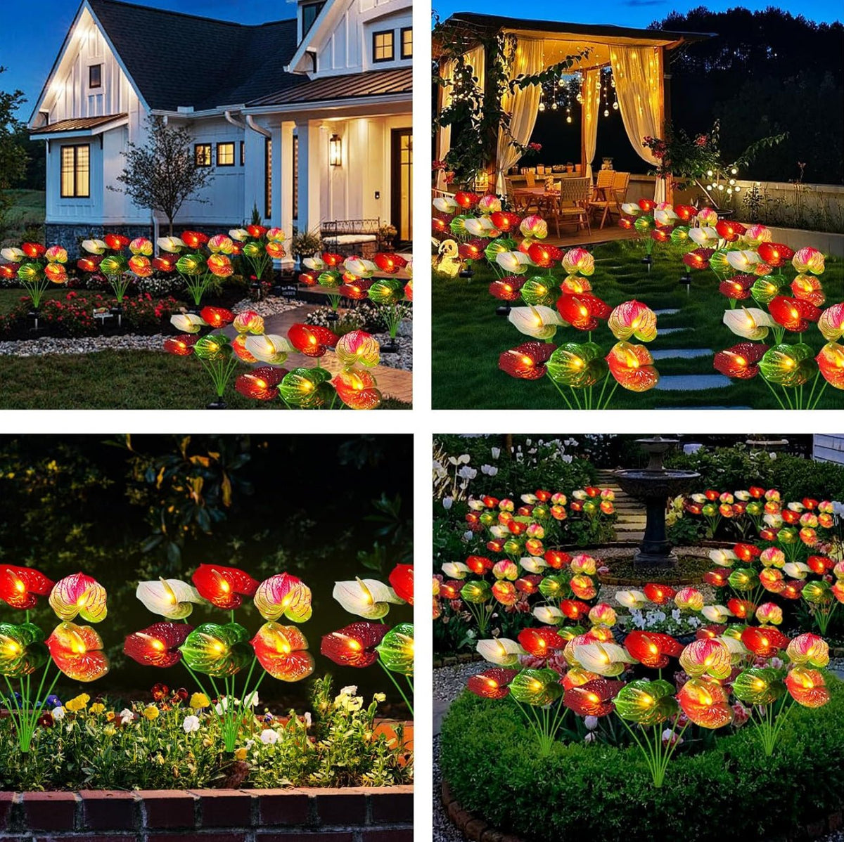 Anthurium Plant Solar Flowers Lights 2 Pack-16 Flowers - Outdoor Solar Outlet