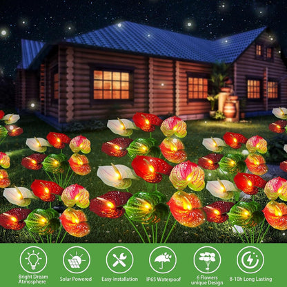 Anthurium Plant Solar Flowers Lights 2 Pack-16 Flowers - Outdoor Solar Outlet