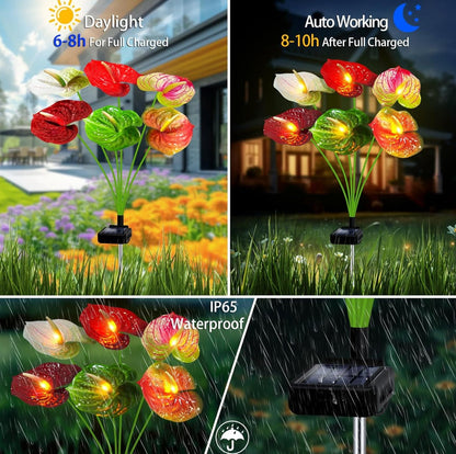 Anthurium Plant Solar Flowers Lights 2 Pack-16 Flowers - Outdoor Solar Outlet