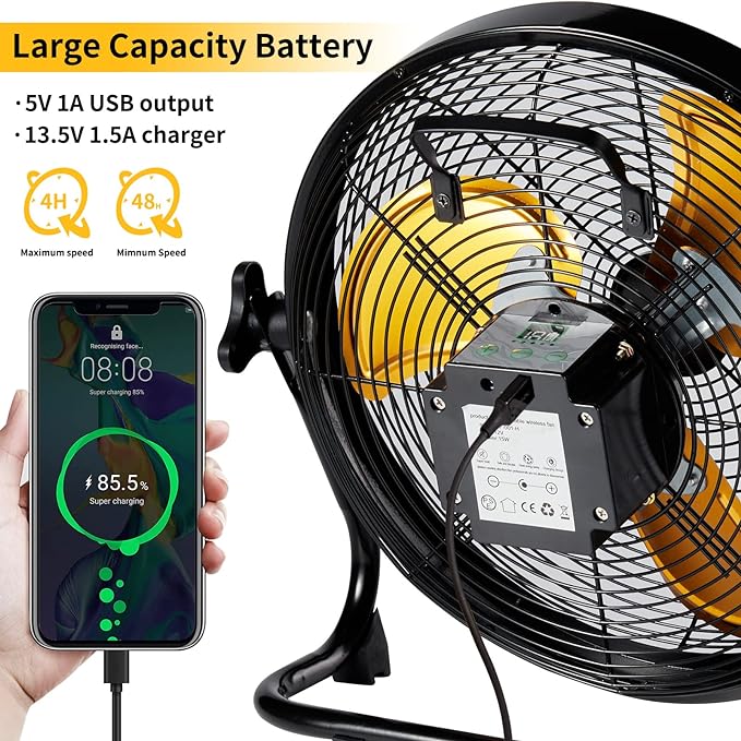 Battery Operated Solar Fan, Solar Powered Portable Fan Can Running 5-24 Hours,Rechargable Fan with USB Output For Emergency Situation - Outdoor Solar Outlet