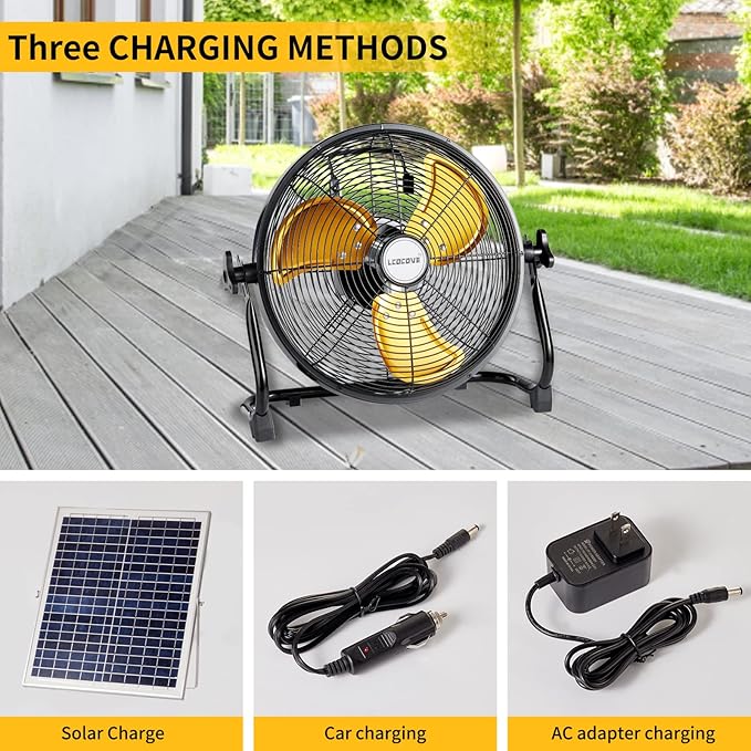 Battery Operated Solar Fan, Solar Powered Portable Fan Can Running 5-24 Hours,Rechargable Fan with USB Output For Emergency Situation - Outdoor Solar Outlet