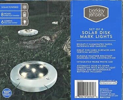 Berkley Jensen 6-Lumen Solar Disk Mark Lights, 6 pk. - Stainless Steel - Outdoor Solar Outlet