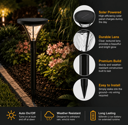 Berkley Jensen Set of 4 Aluminum Solar LED Pathway Lights, 20 Lumens, Graphite Black Finish - Outdoor Solar Outlet
