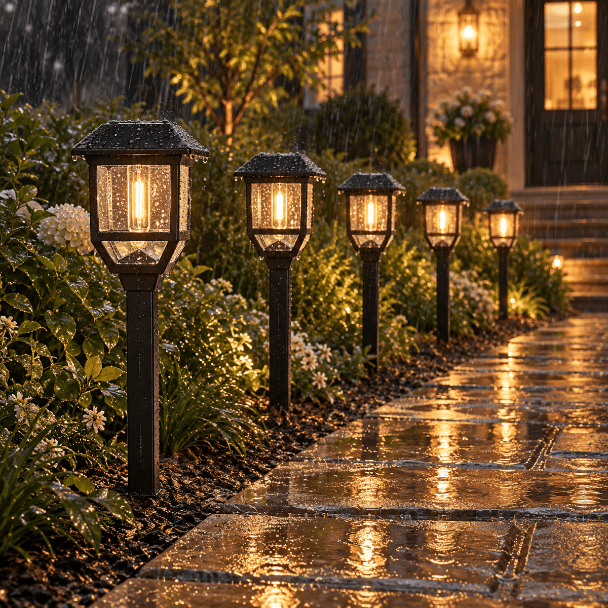 Berkley Jensen Solar LED Pathway Lights 5-Pack – 15 Lumen Filament Bulbs, Graphite Black - Outdoor Solar Outlet