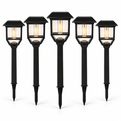 Berkley Jensen Solar LED Pathway Lights 5-Pack – 15 Lumen Filament Bulbs, Graphite Black - Outdoor Solar Outlet
