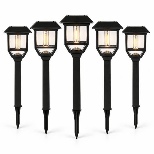 Berkley Jensen Solar LED Pathway Lights 5-Pack – 15 Lumen Filament Bulbs, Graphite Black - Outdoor Solar Outlet