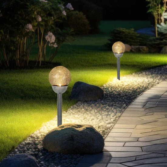 Berkley Jensen Steel Solar Crackle Glass Ball PathWay LED- 8 Pack - Outdoor Solar Outlet