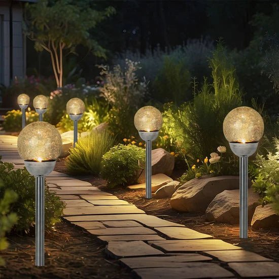 Berkley Jensen Steel Solar Crackle Glass Ball PathWay LED- 8 Pack - Outdoor Solar Outlet