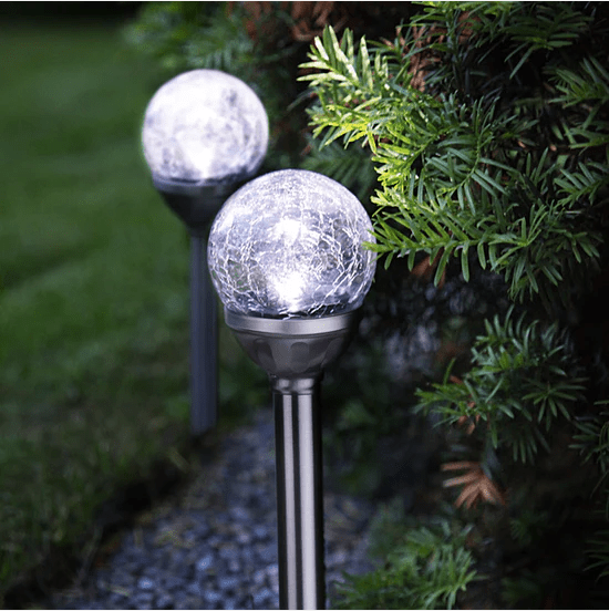 Berkley Jensen Steel Solar Crackle Glass Ball PathWay LED- 8 Pack - Outdoor Solar Outlet