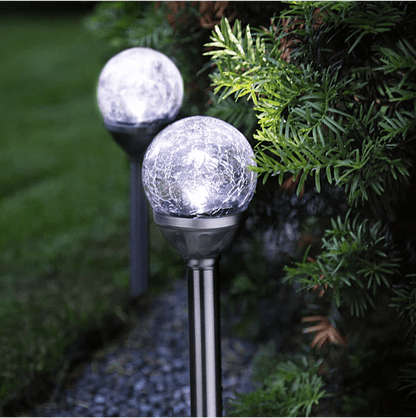 Berkley Jensen Steel Solar Crackle Glass Ball PathWay LED- 8 Pack - Outdoor Solar Outlet