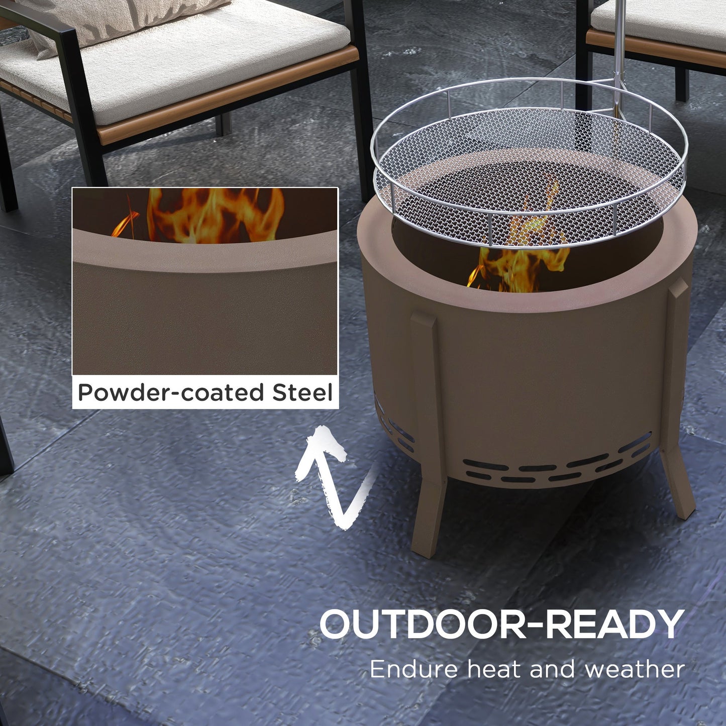 2-in-1 Portable Smokeless Fire Pit with Grill for Backyard Patio Picnic, Camping, Bonfire