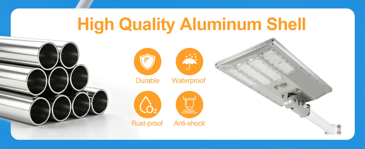 5500W Aluminum Frame Solar Street Light – 100,000LM, Motion Sensor, Dusk-to-Dawn, Remote Control, IP65