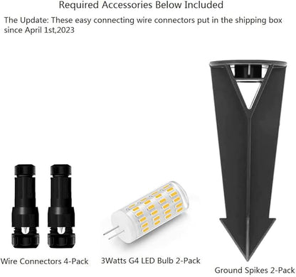 Cast Aluminum Low Voltage Landscape Lighting Pathway Lights Included Ground Spike,Wire Connectors Free Replaceable 3 Watts G4 LED Bulb Warm White 2-Pack - Outdoor Solar Outlet
