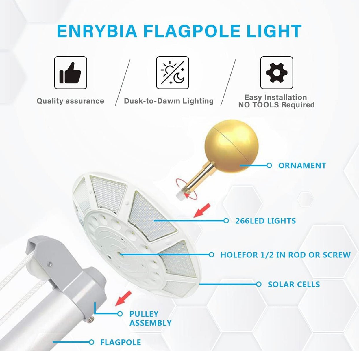 Commercial Solar Flag Pole Light Outdoor Dusk to Dawn, 266 led Light, 4200lm Super Bright - Outdoor Solar Outlet