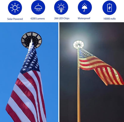 Commercial Solar Flag Pole Light Outdoor Dusk to Dawn, 266 led Light, 4200lm Super Bright - Outdoor Solar Outlet