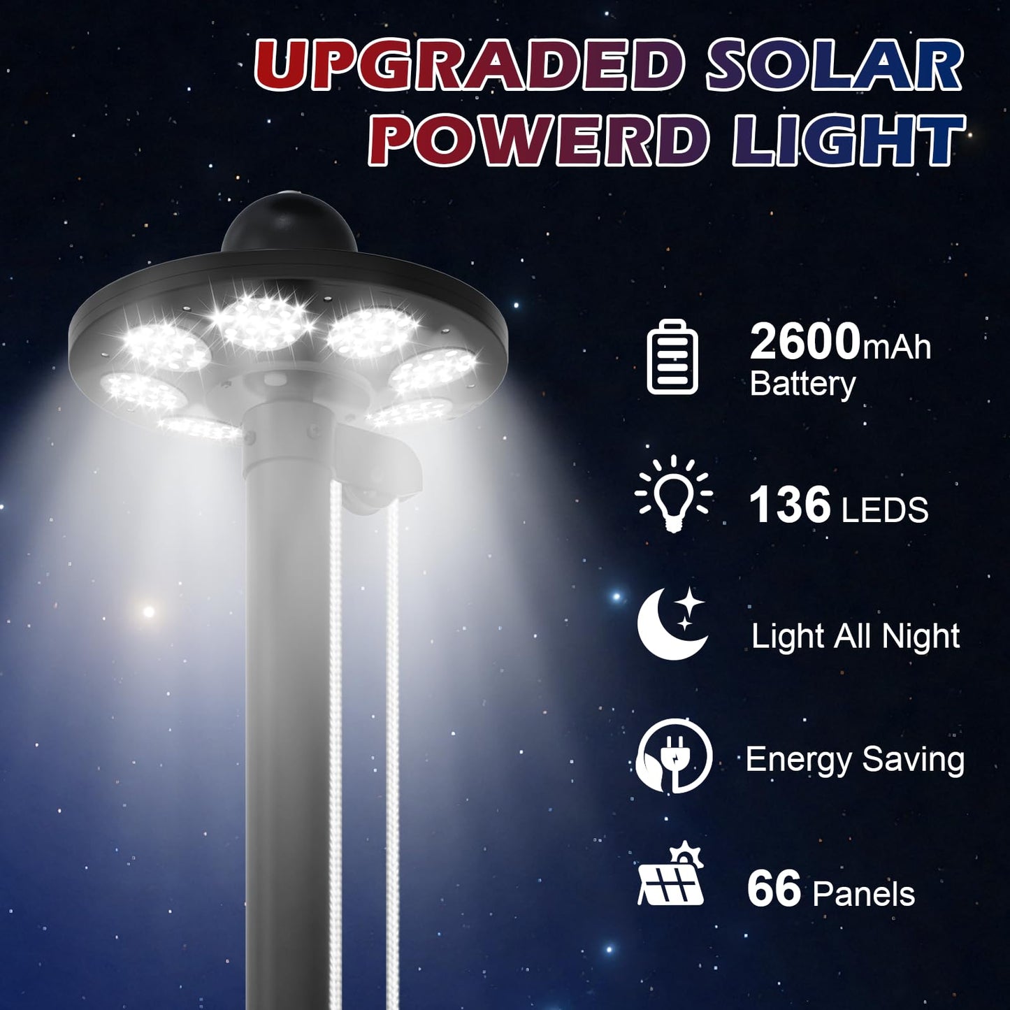Commercial Upgraded 9 Gauge Heavy Duty Flag Pole Kit with 136 LED Ultra Bright Solar Light, 20FT 120 MPH Flagpole for Outside House in Ground, Bottom 3 mm Thick & 3 in Wide, 300D Thick Flag, Black - Outdoor Solar Outlet