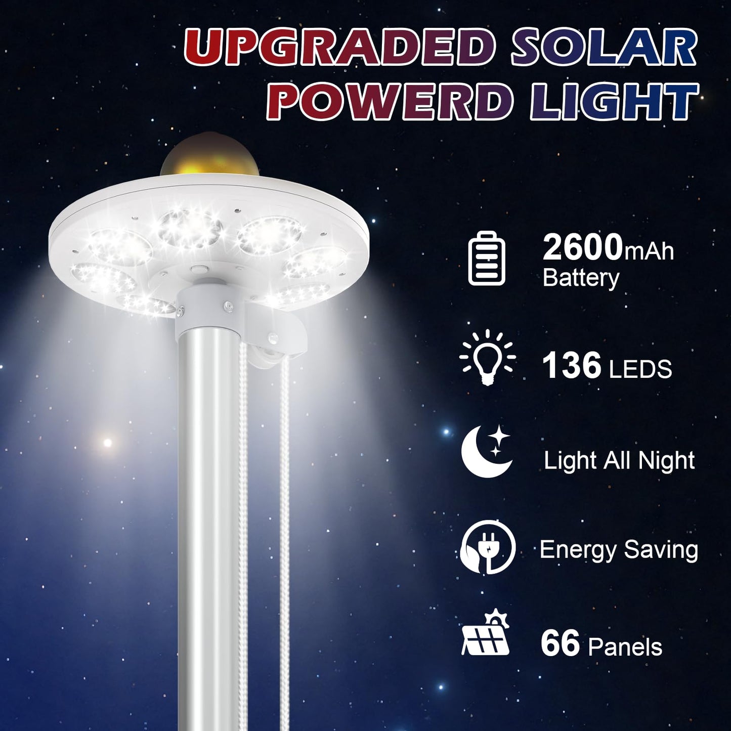 Commercial Upgraded 9 Gauge Heavy Duty Flag Pole Kit with 136 LED Ultra Bright Solar Light, 20FT 120 MPH Flagpole for Outside House in Ground, Bottom 3 mm Thick & 3 in Wide, 300D Thick Flag, Black - Outdoor Solar Outlet