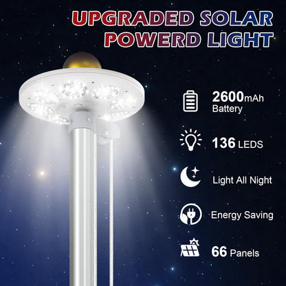 Commercial Upgraded 9 Gauge Heavy Duty Flag Pole Kit with 136 LED Ultra Bright Solar Light, 20FT 120 MPH Flagpole for Outside House in Ground, Bottom 3 mm Thick & 3 in Wide, 300D Thick Flag, Black - Outdoor Solar Outlet
