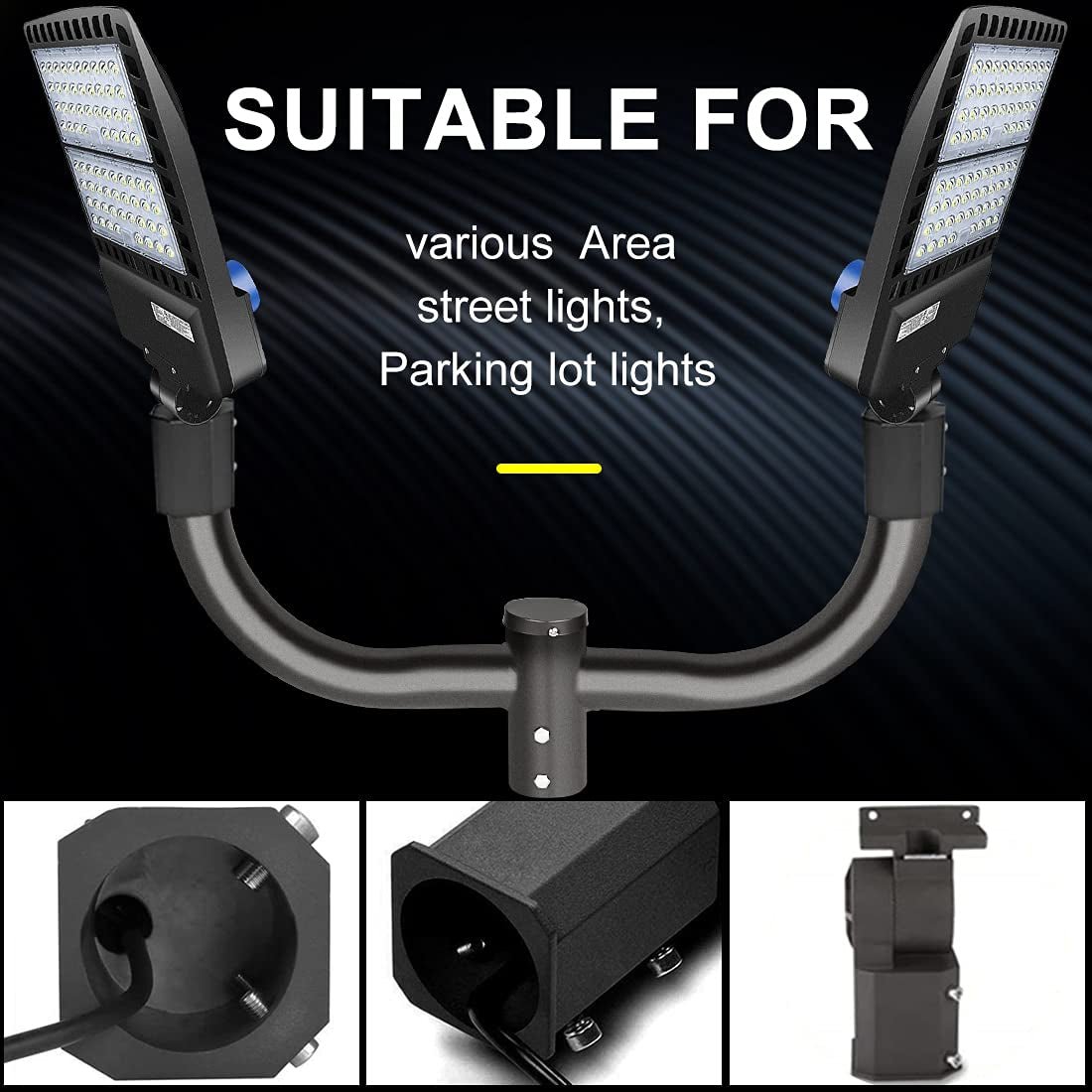 Double Bullhorn Bracket LED Parking Lot Light 180 Degree Aluminum Mounting Bracket Round Pole Double L Bracket Tenons - Outdoor Solar Outlet