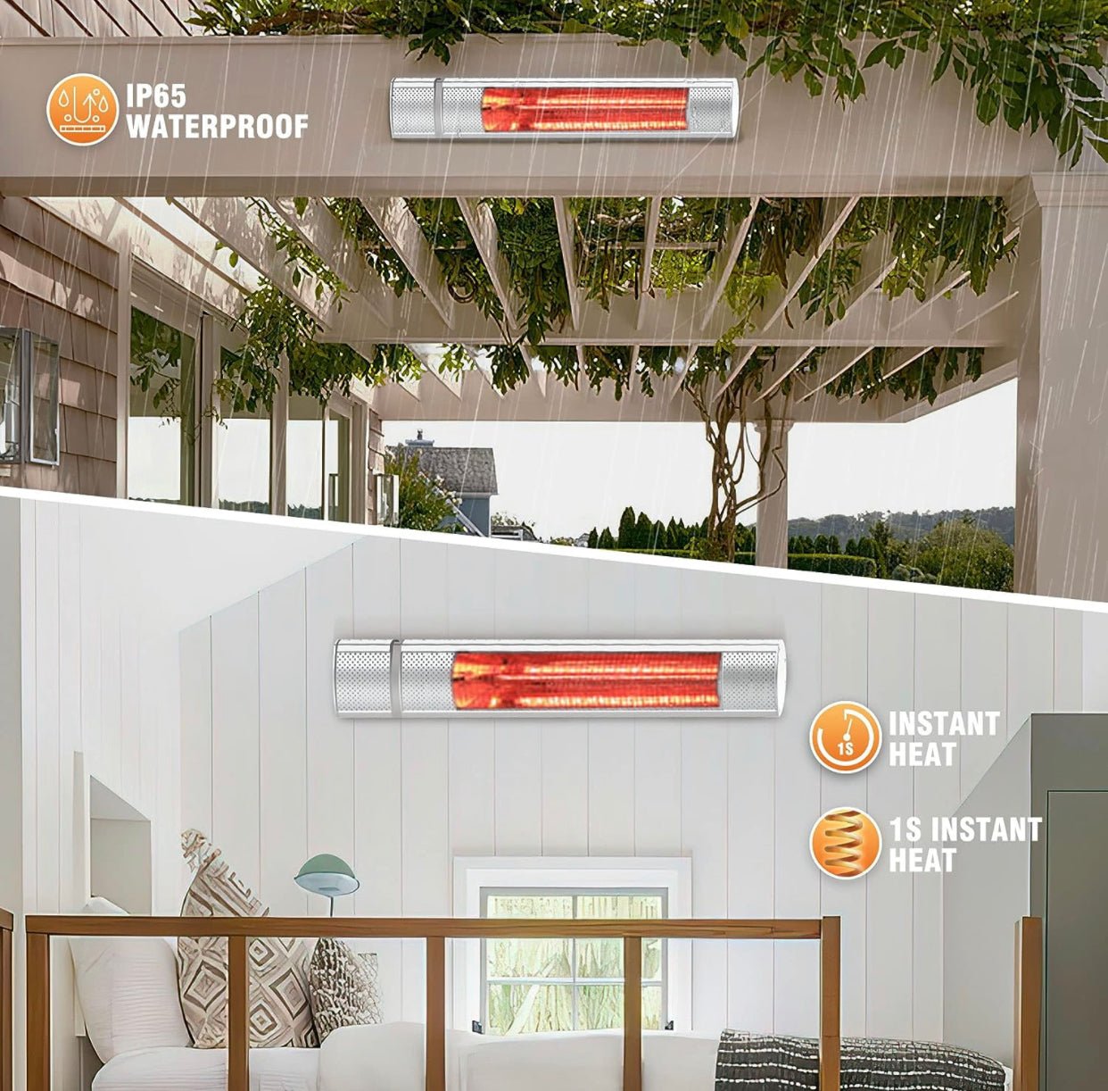 Electric Patio Heater, 1500W Outdoor Heater with 3 Power Settings, Infrared Heater with Remote Control, Overheat Protection, Wall Mounted Space Heater, In/Outdoor - Outdoor Solar Outlet
