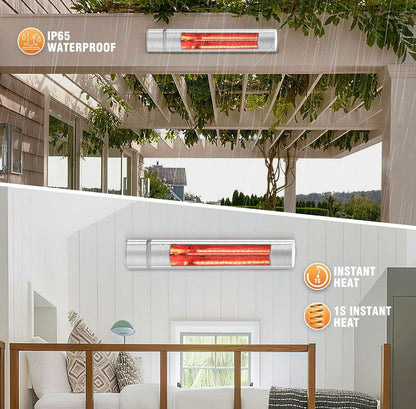 Electric Patio Heater, 1500W Outdoor Heater with 3 Power Settings, Infrared Heater with Remote Control, Overheat Protection, Wall Mounted Space Heater, In/Outdoor - Outdoor Solar Outlet