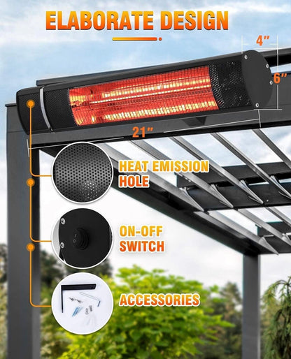 Electric Patio Heater, 1500W Outdoor Heater with 3 Power Settings, Infrared Heater with Remote Control, Overheat Protection, Wall Mounted Space Heater, In/Outdoor - Outdoor Solar Outlet