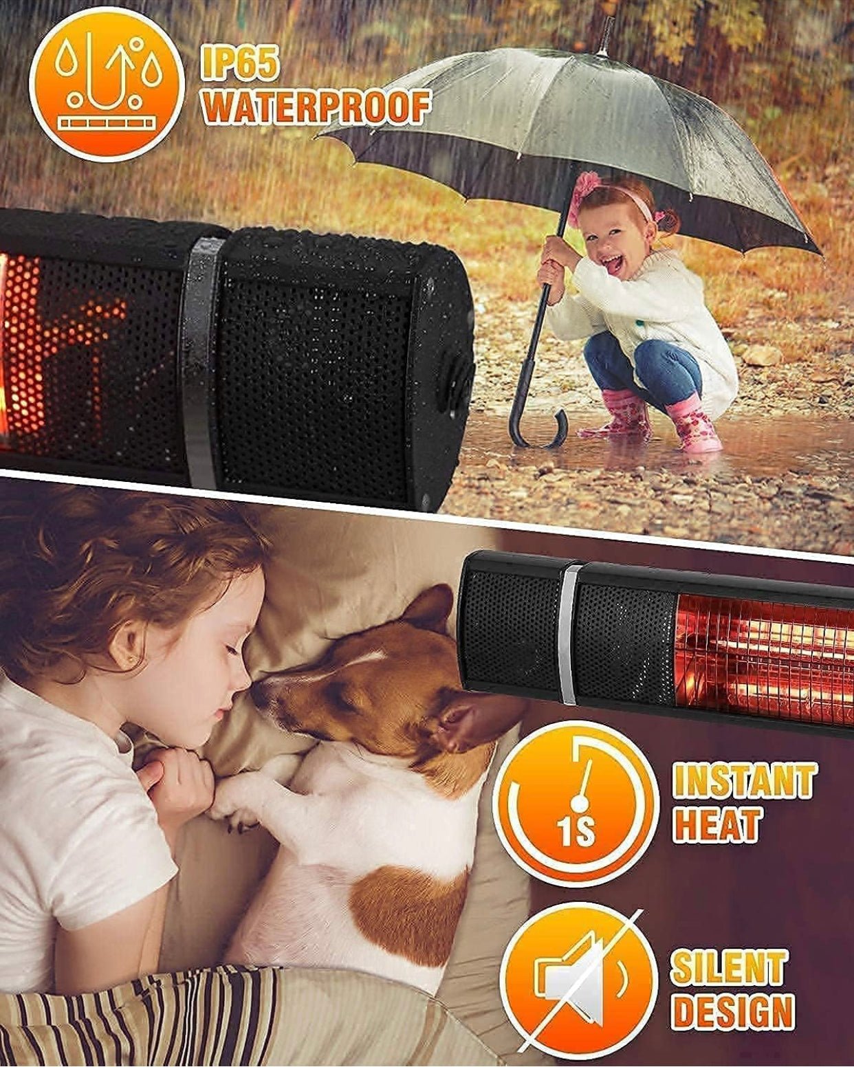 Electric Patio Heater, 1500W Outdoor Heater with 3 Power Settings, Infrared Heater with Remote Control, Overheat Protection, Wall Mounted Space Heater, In/Outdoor - Outdoor Solar Outlet