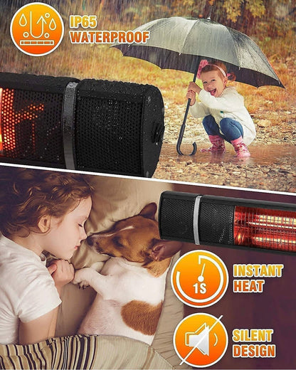 Electric Patio Heater, 1500W Outdoor Heater with 3 Power Settings, Infrared Heater with Remote Control, Overheat Protection, Wall Mounted Space Heater, In/Outdoor - Outdoor Solar Outlet