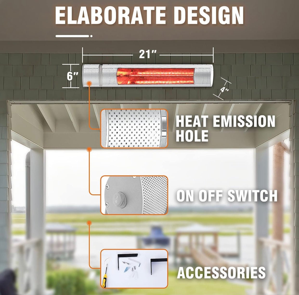 Electric Patio Heater, 1500W Outdoor Heater with 3 Power Settings, Infrared Heater with Remote Control, Overheat Protection, Wall Mounted Space Heater, In/Outdoor - Outdoor Solar Outlet
