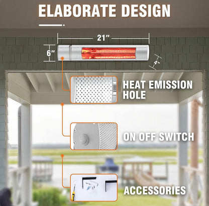 Electric Patio Heater, 1500W Outdoor Heater with 3 Power Settings, Infrared Heater with Remote Control, Overheat Protection, Wall Mounted Space Heater, In/Outdoor - Outdoor Solar Outlet