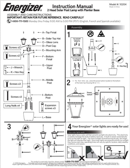 Energizer 2 Heads Solar Post Lamp With Planter - Outdoor Solar Outlet