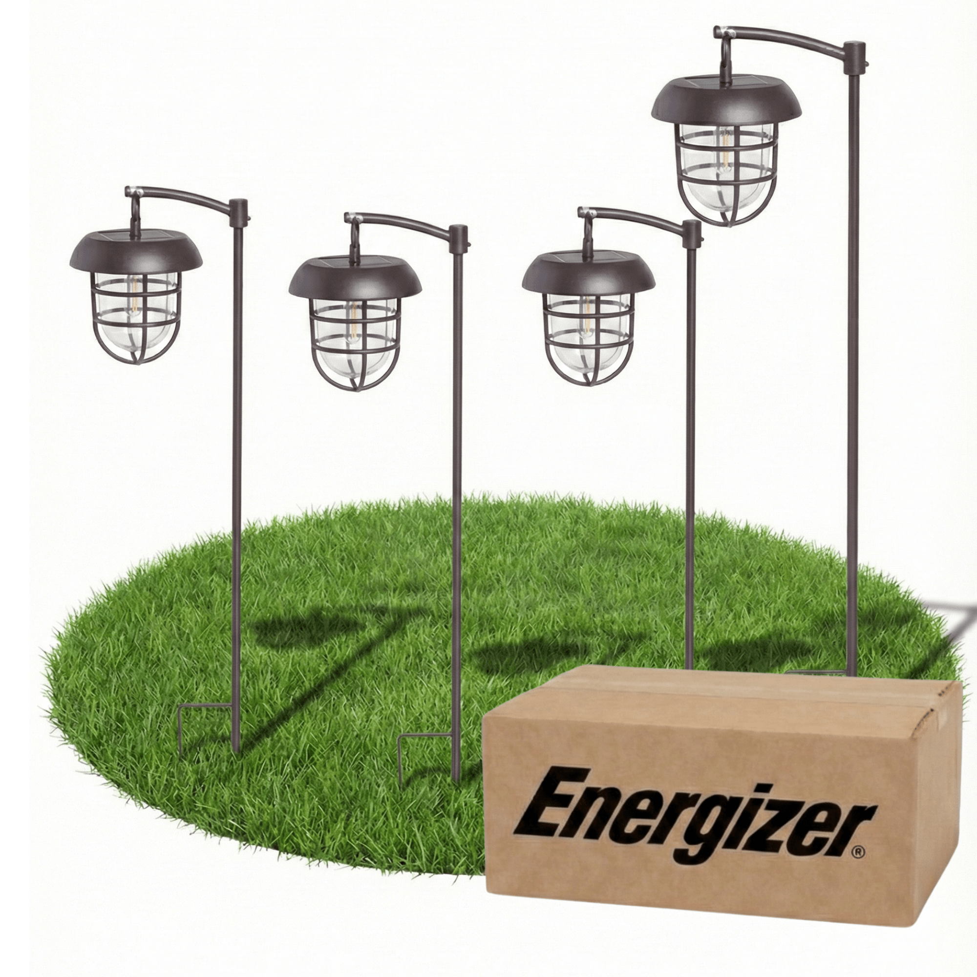 Energizer LED Solar Hanging Lights Shepherds Hook Metal Pole (Set of 4)