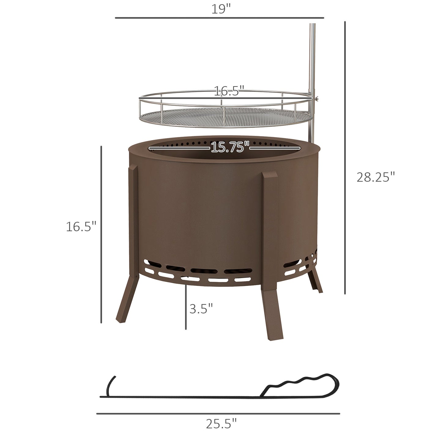 2-in-1 Portable Smokeless Fire Pit with Grill for Backyard Patio Picnic, Camping, Bonfire