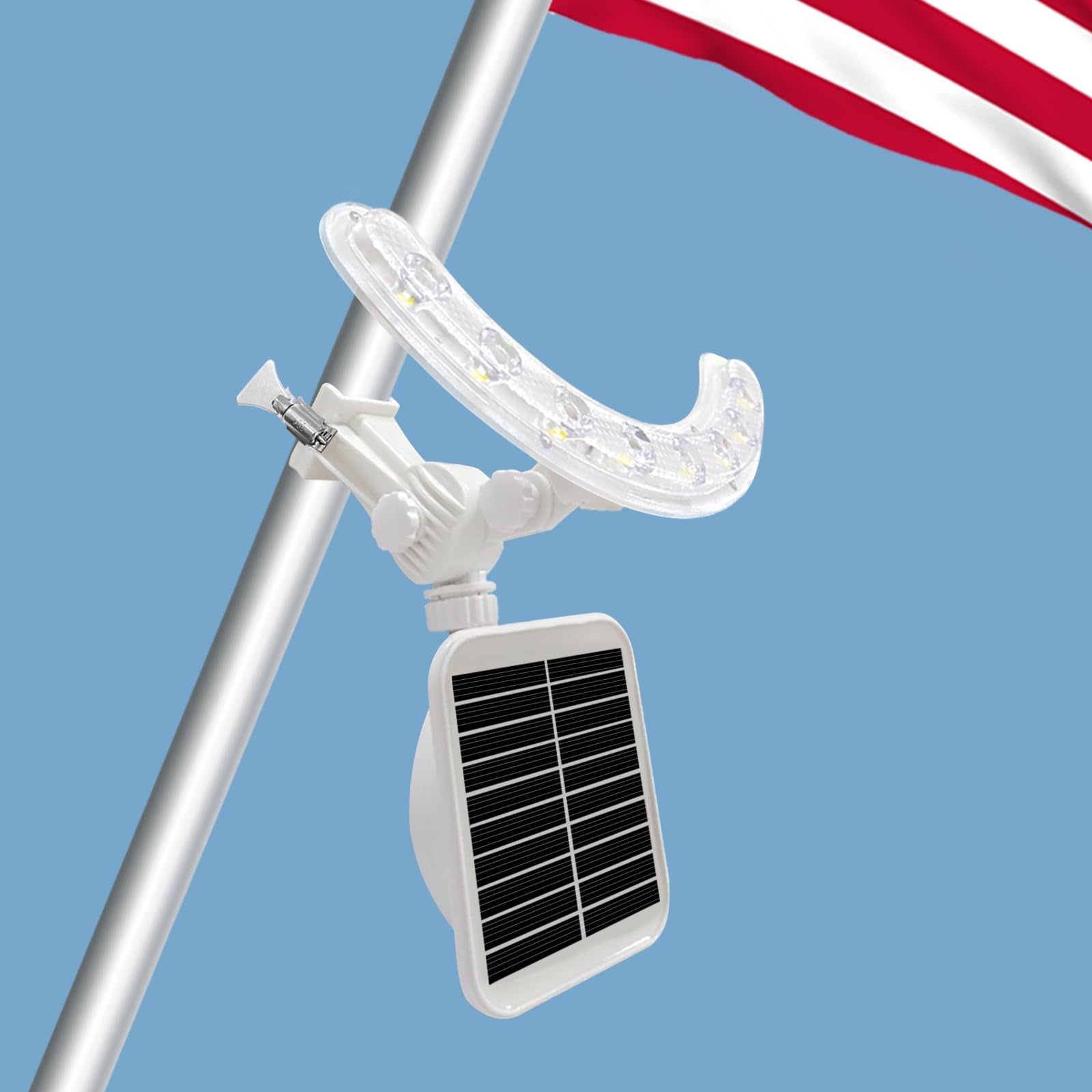 Flag Pole Light Outdoor Solar Flagpole Light House Mount with Adjustable 180° Direction, 360lm Brightness, IP65 Waterproof for 1''-1.5" Poles - Outdoor Solar Outlet