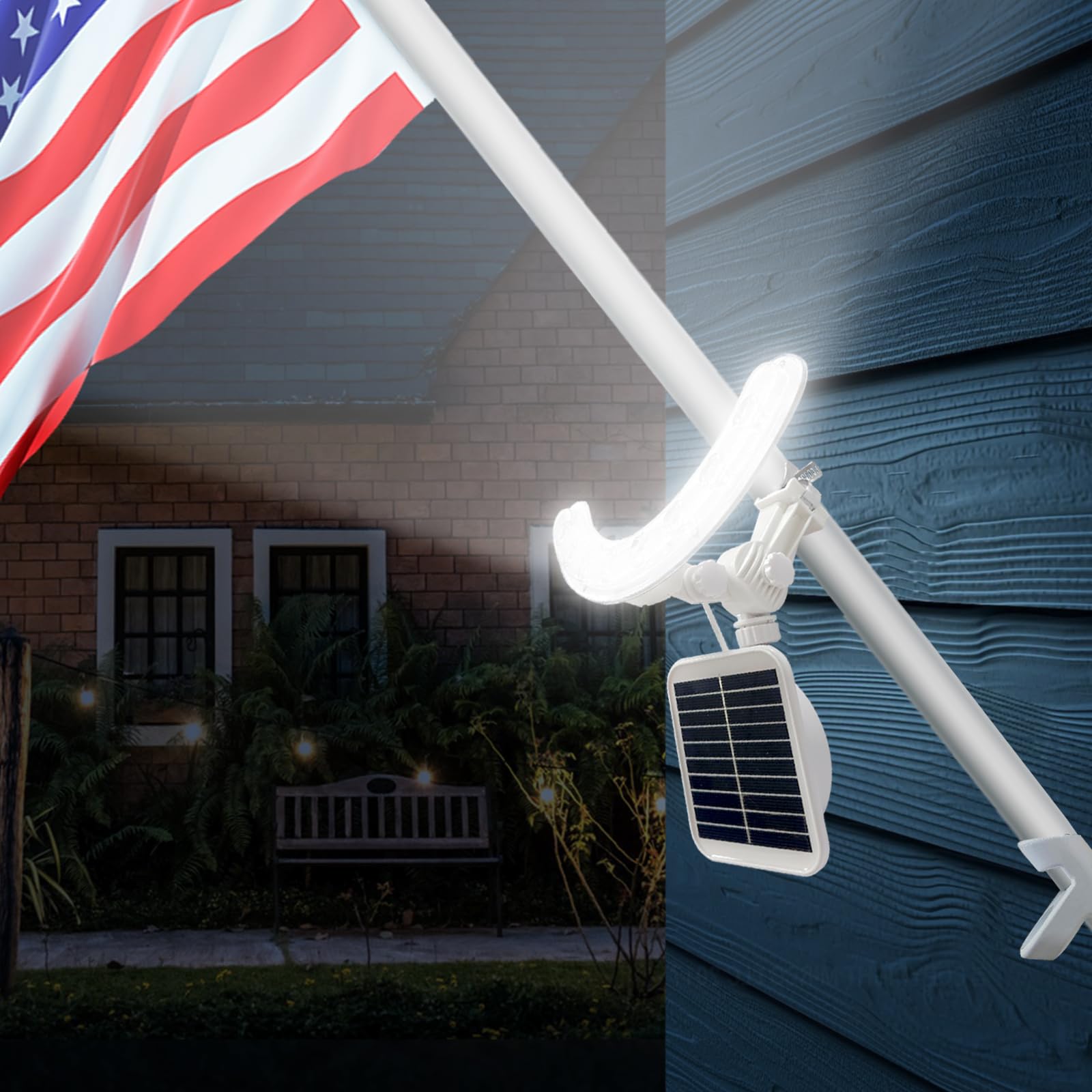 Flag Pole Light Outdoor Solar Flagpole Light House Mount with Adjustable 180° Direction, 360lm Brightness, IP65 Waterproof for 1''-1.5" Poles - Outdoor Solar Outlet