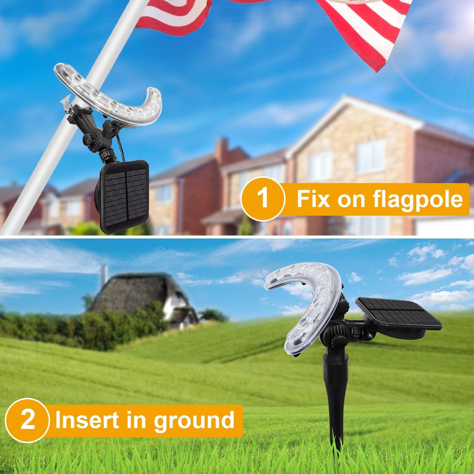 Flag Pole Light Outdoor Solar Flagpole Light House Mount with Adjustable 180° Direction, 360lm Brightness, IP65 Waterproof for 1''-1.5" Poles - Outdoor Solar Outlet