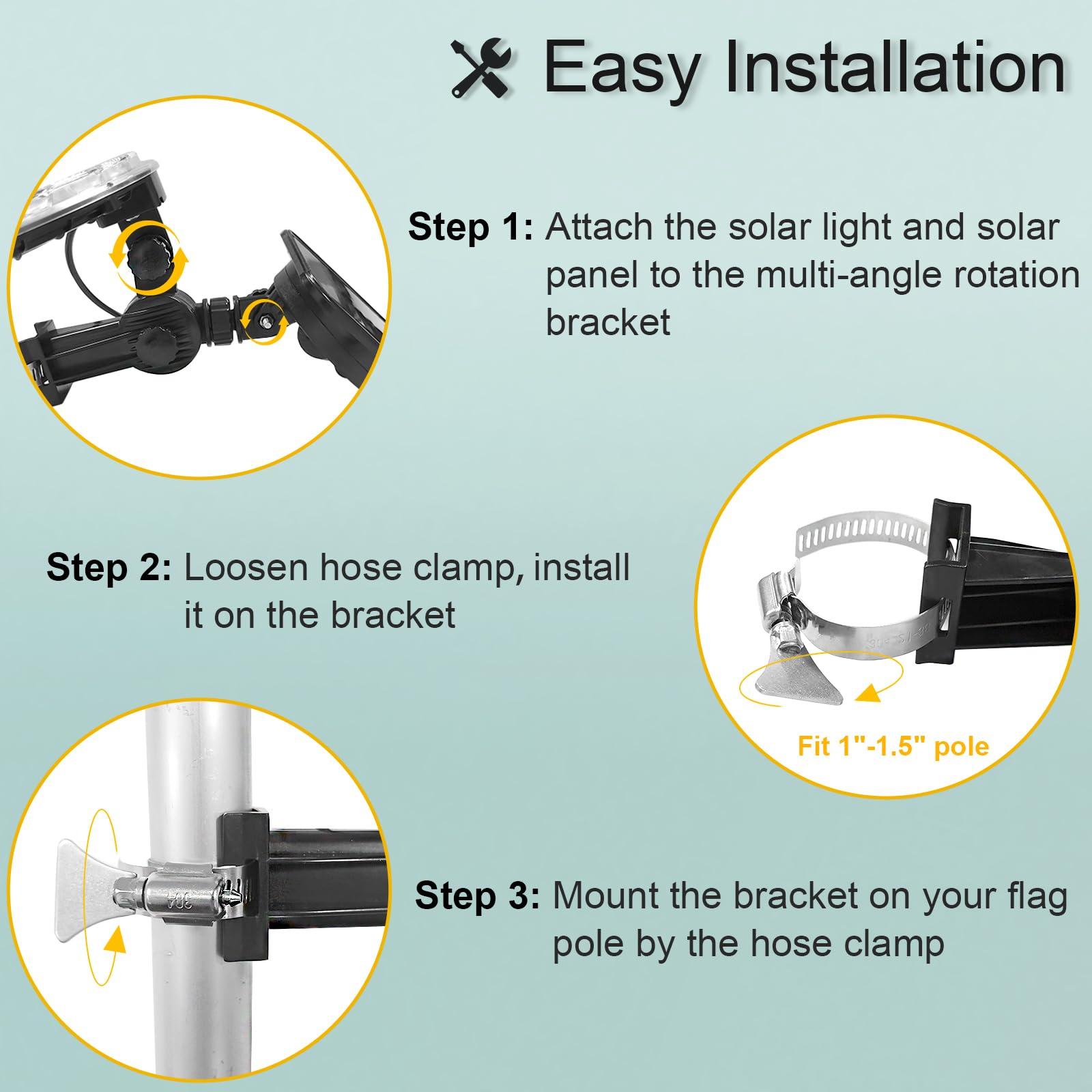Flag Pole Light Outdoor Solar Flagpole Light House Mount with Adjustable 180° Direction, 360lm Brightness, IP65 Waterproof for 1''-1.5" Poles - Outdoor Solar Outlet